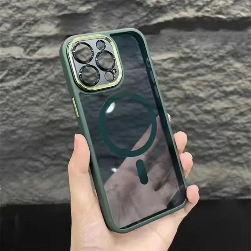 

Luxury Magnetic Metal Lens Bumper Protection Case For iPhone 17 16 15 14 13 12 11 Pro Max Plus Wireless Charge Hard Clear Cover For iphone 11