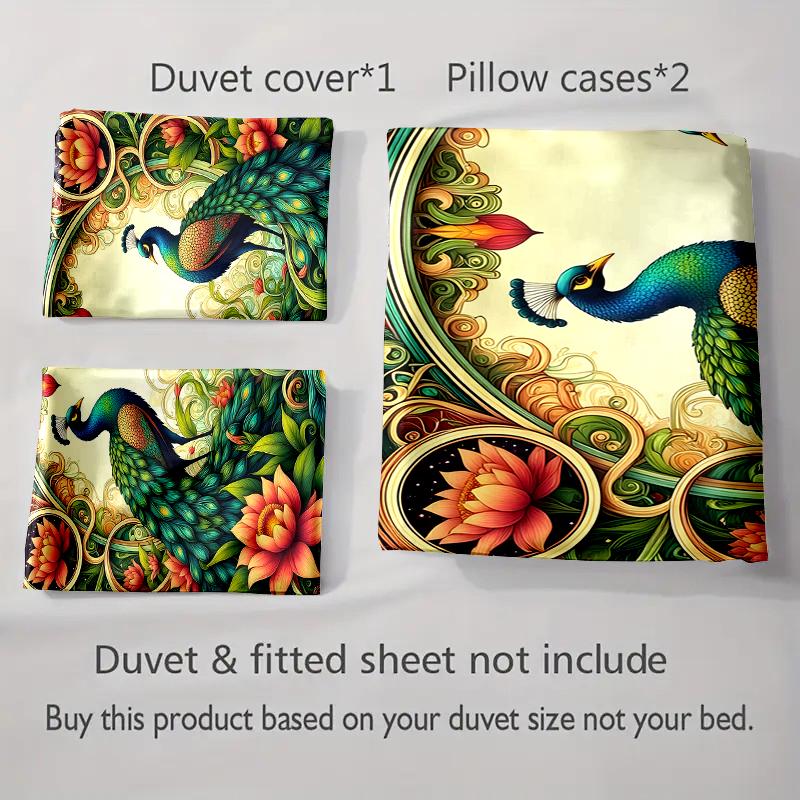 Peacocks lotus motif. Bedding Duvet cover sets Duvet covers Pillowcases gifts (1 * Duvet Cover 2 * Pillowcases, without duvet insert)