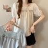 Square Neck Women's Short Sleeved Tees Chic Collar Design Versatile T-shirts Korean Sweet Style Ladies Clothing