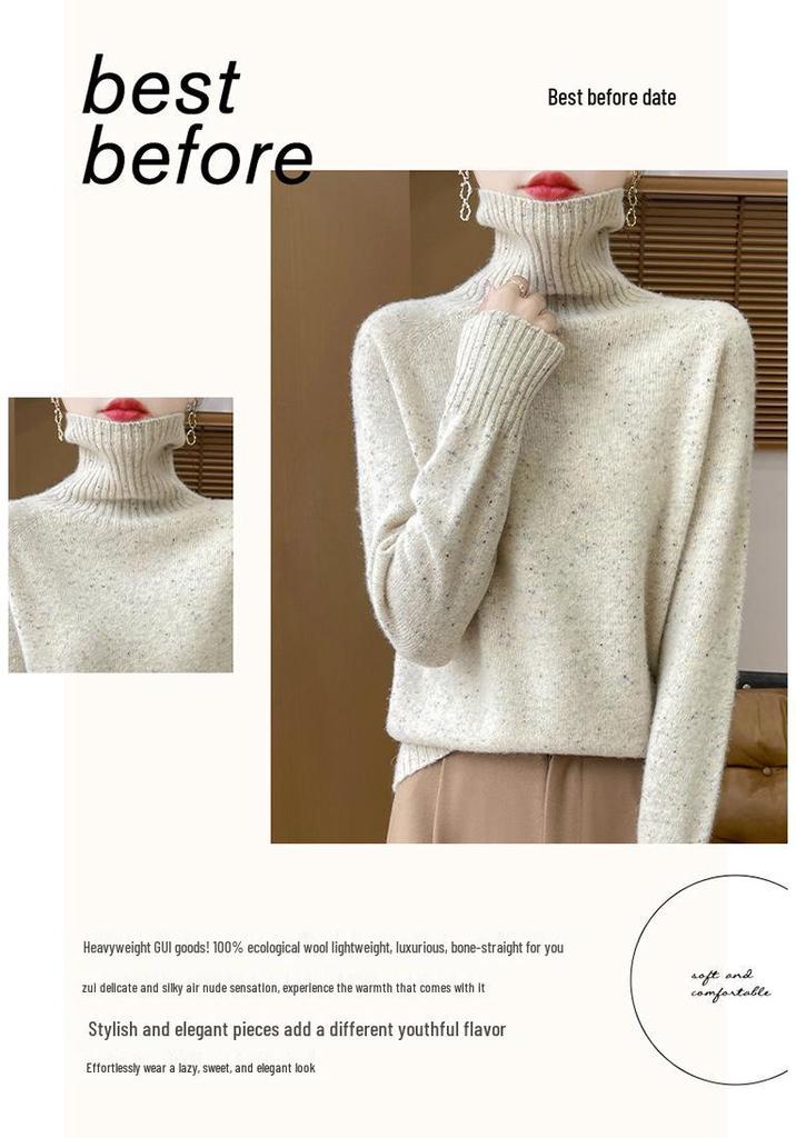 New Autumn/Winter Color Dot Knit Wool Sweater: Women's High-Collar Fashion Pullover