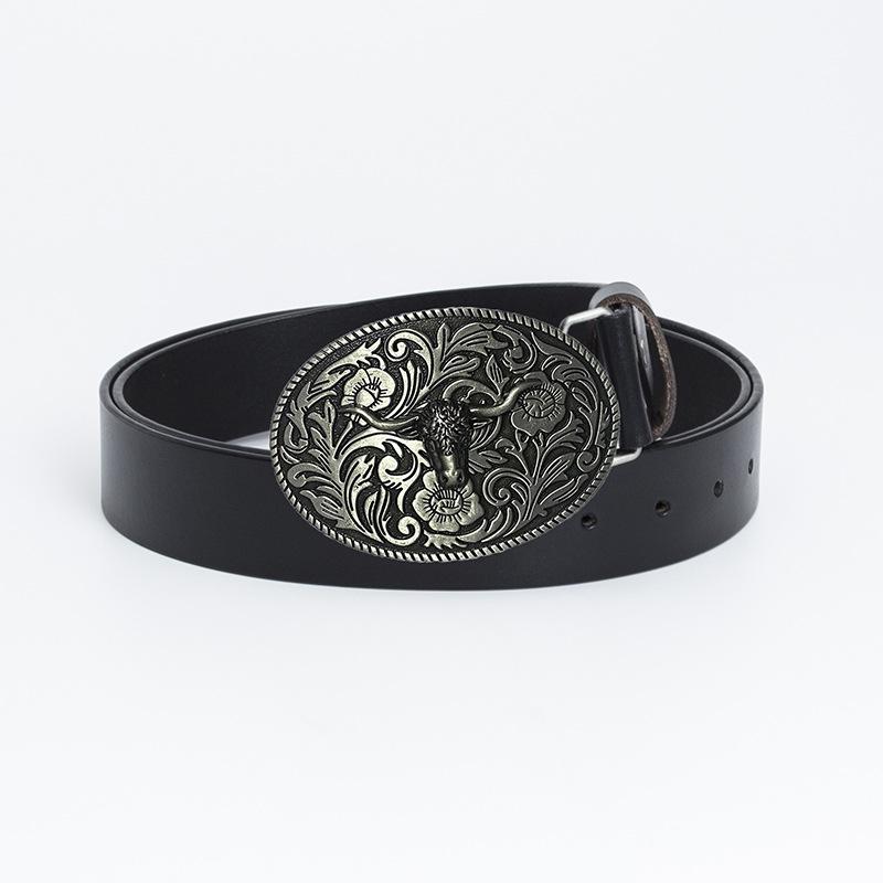 Fashion Personality Western Denim Belt Gold Plated Retro Cow Head Belt Men's Cow Leather Belt