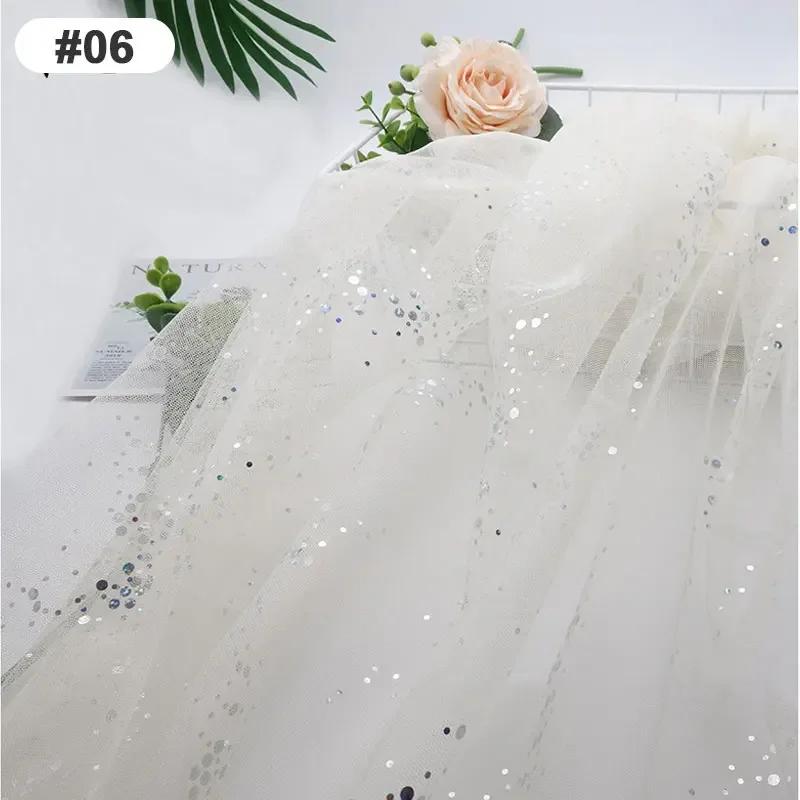 Solid Color 100x160cm Soft Shiny Sequins Tulle Fabric Galaxy Style for Wedding Party Dress Shirt Decor Sewing Material Etc