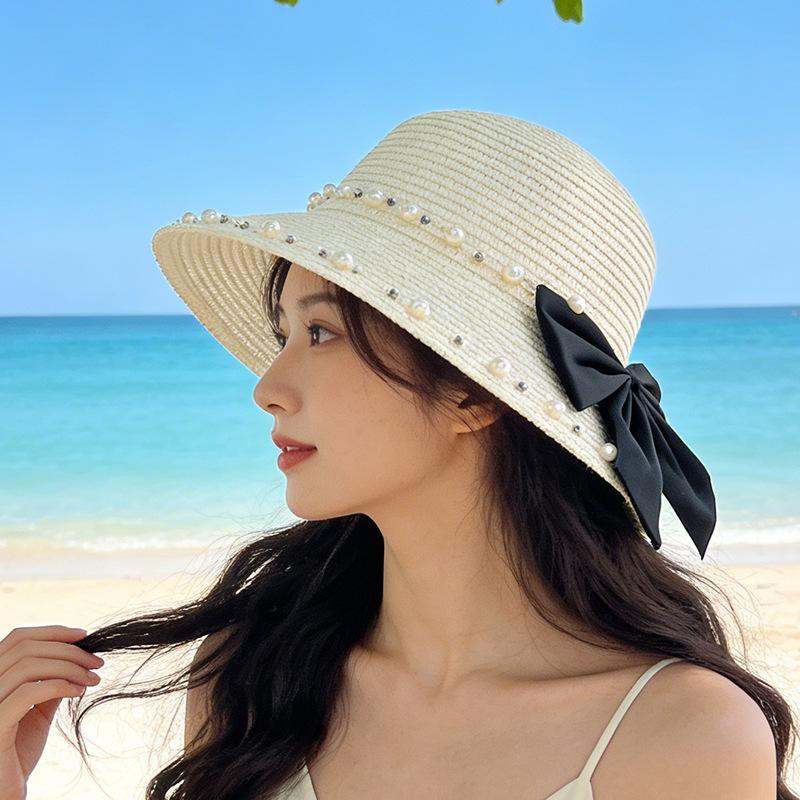 

Spring and summer travel sun hats, Hepburn-style vacation bucket hats, beach hats M（56-58cm）