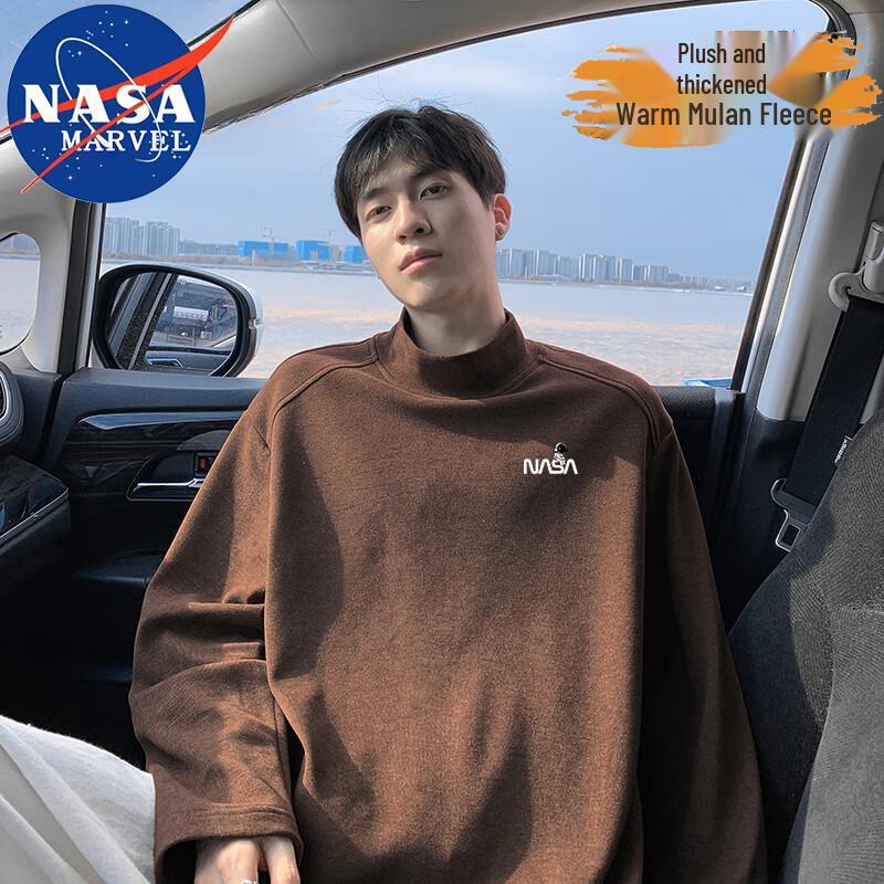 Men's NASA MARVEL Loose Fit Mock Neck Long Sleeve T-Shirt