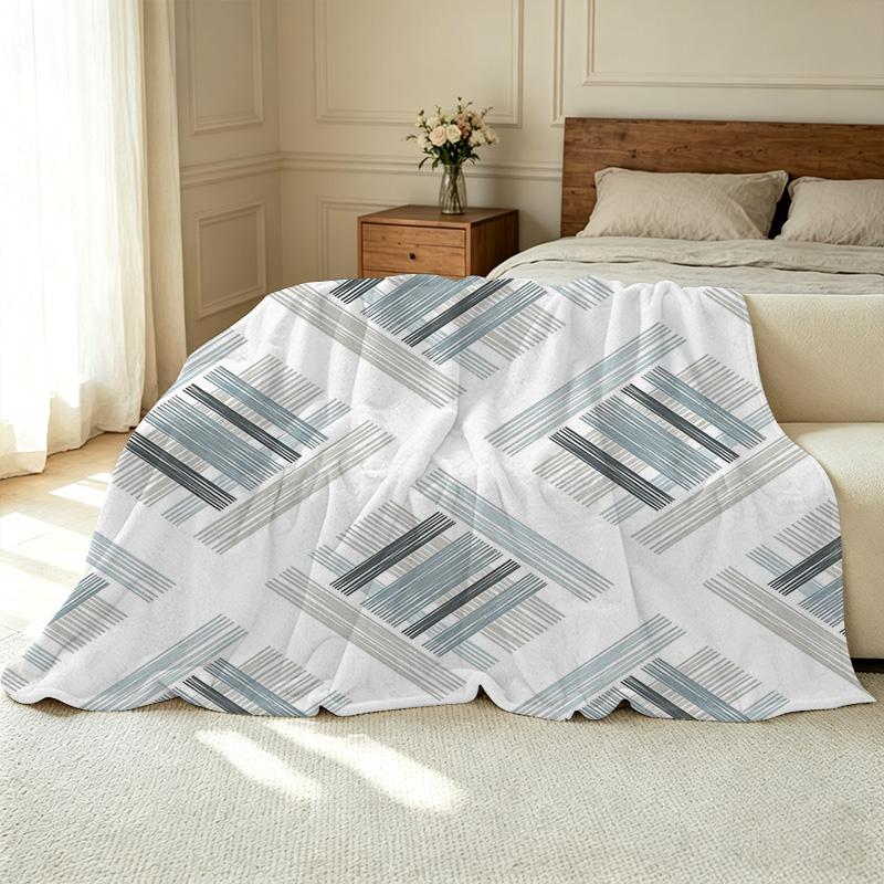 Printed Flannel Fleece Blanket, Skin-friendly Soft Throw with Minimalist Lines – Cozy Warm Blanket for Home, Dorm, Christmas & Halloween Use