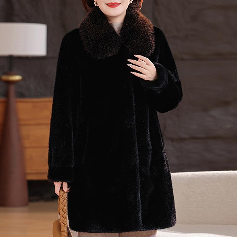 Luxurious Winter Faux Fur Jackets for Women Thick Warm Outerwears Elegant Middle-aged Women's Fur Coat