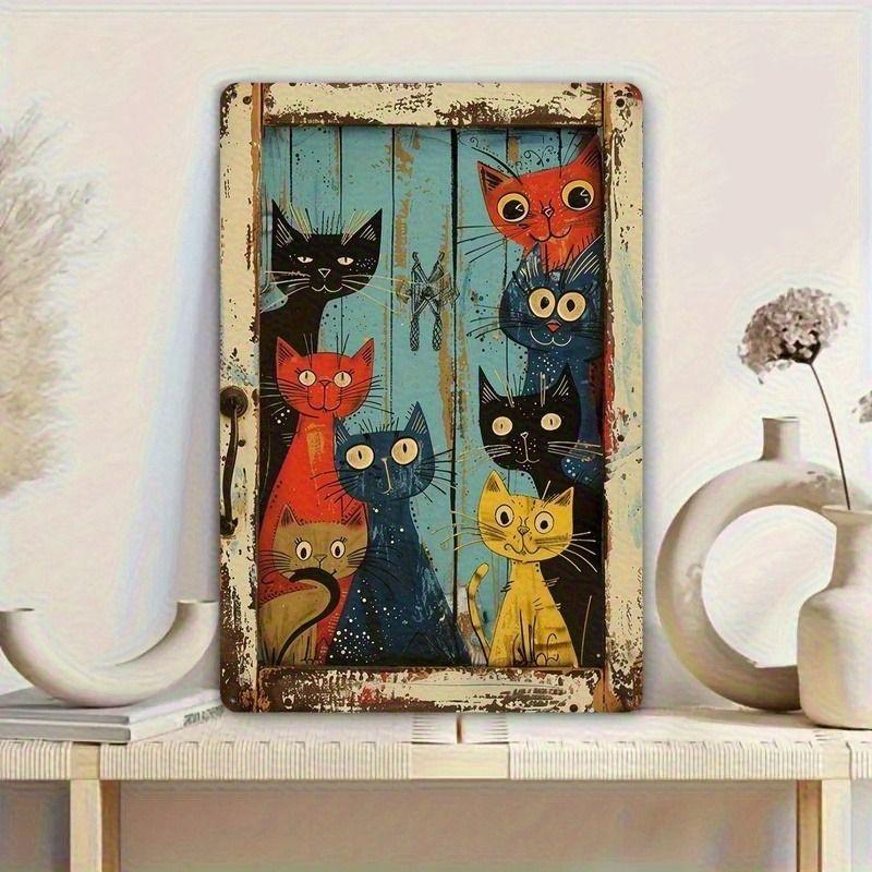 Vintage Style Metal Tin Sign Cute Cats Dogs for Cafe Interior