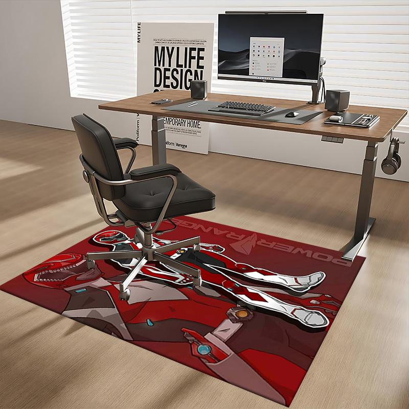 1pc Power Rangers Red Ranger Anime Cartoon Design Office Chair Mat Non-Slip Carpet for Home Decor, Living Room, Bedroom, Game Room - Suitable for All