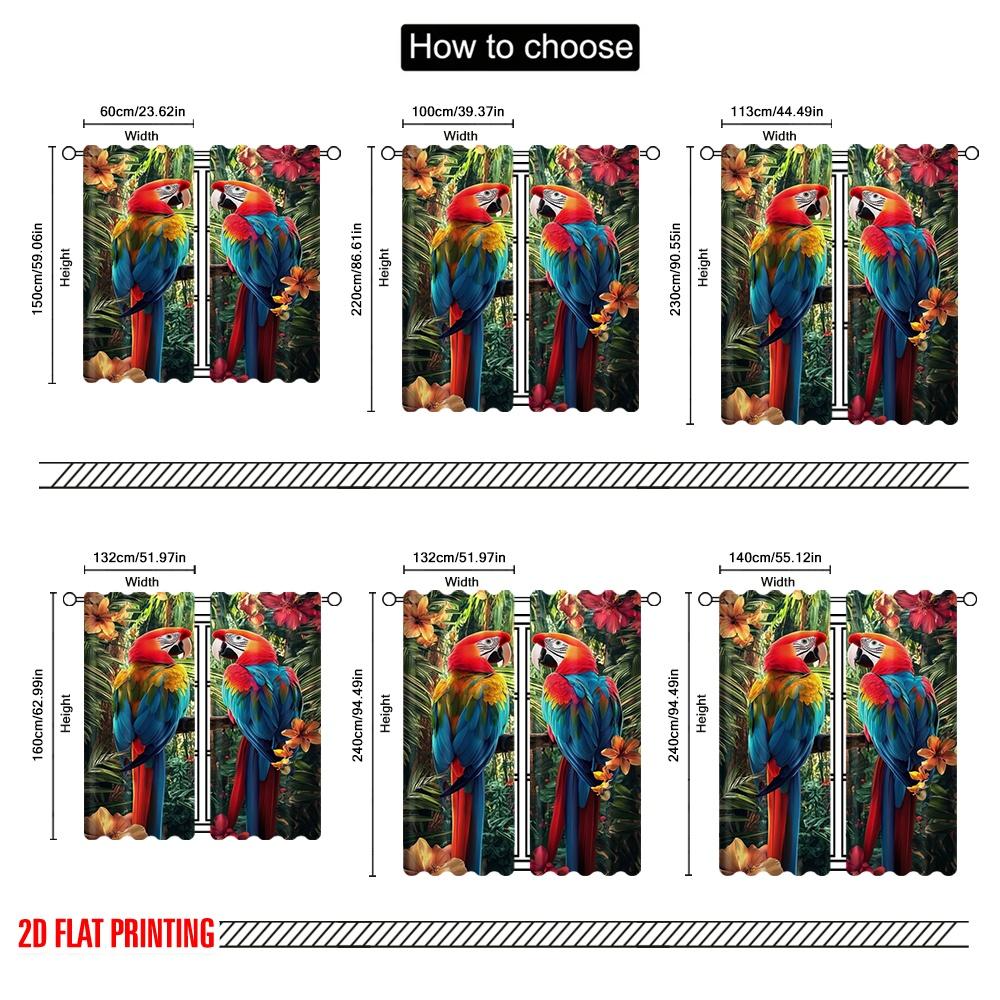 2pcs,2D Plane Printing Popular Curtain Panels Tropical Parrots(2) 100% Polyester (without Rod) Festive for Living Room, Bedroom,