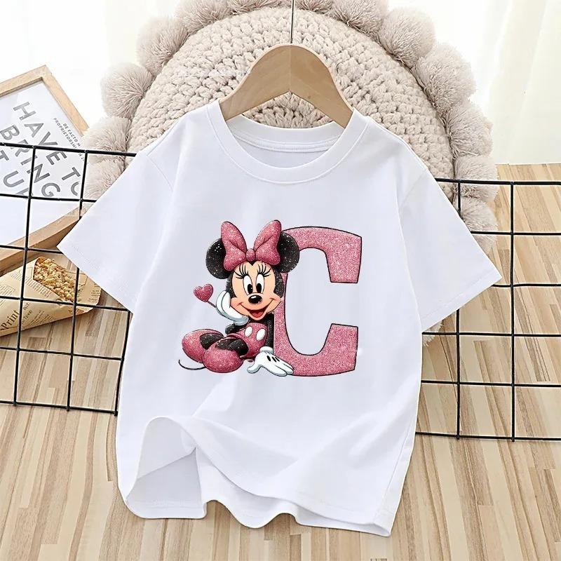 Summer Style Minnie Cute Letter-printed Children's T-shirt - Cotton Children's Clothing - Suitable for Girls' Short-sleeved Top