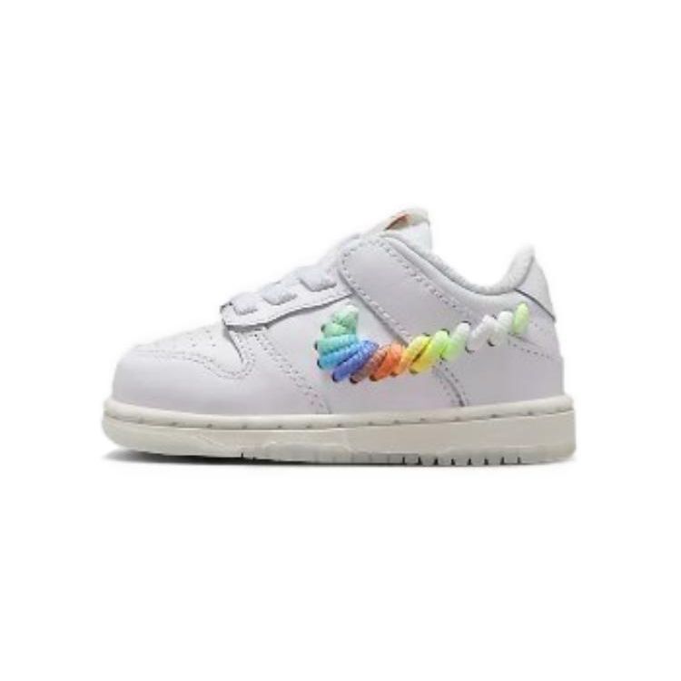 Nike Dunk Low TD Rainbow Lace Swoosh Baby Sneakers White Multi-Color Dark-Pony FQ1924-100