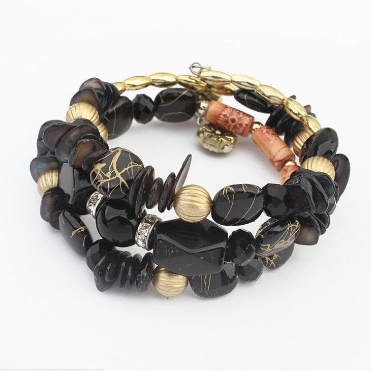 Retro Bohemian Multi-layer Crystal Turquoise Agate Beaded Bracelet