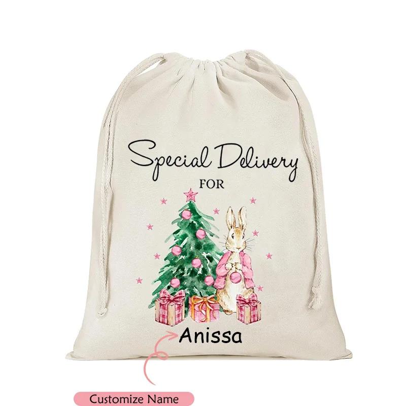 personalised Rabbit bunny Santa sack Christmas stocking Merry Xmas eve holiday home Decoration kid girl boy gift Present Toy Bag