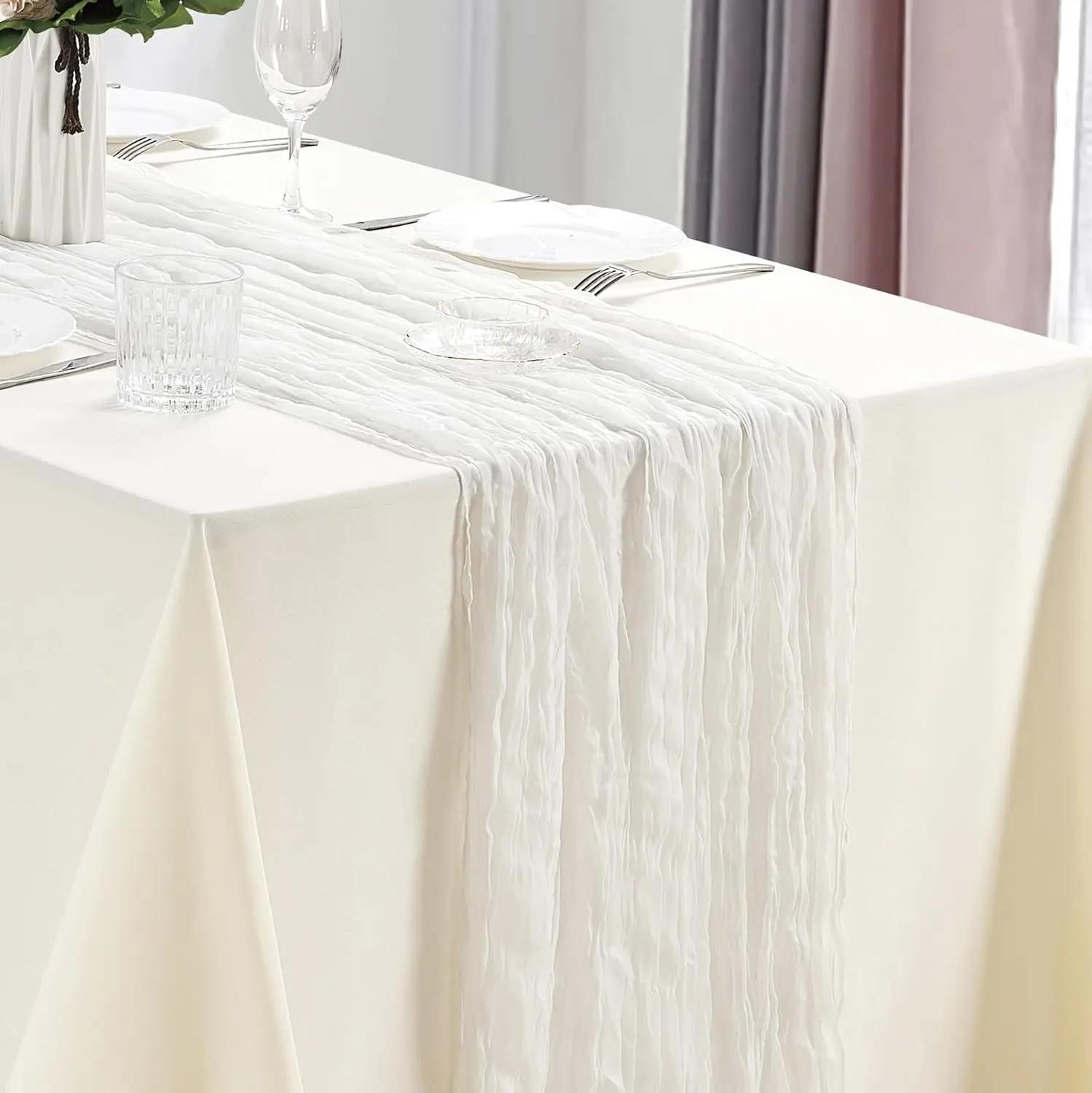 10Pcs Cheesecloth Table Runner Boho Gauze Table Runner 90x180cm Romantic Table Runner for Wedding Bridal Shower Birthday Party белый