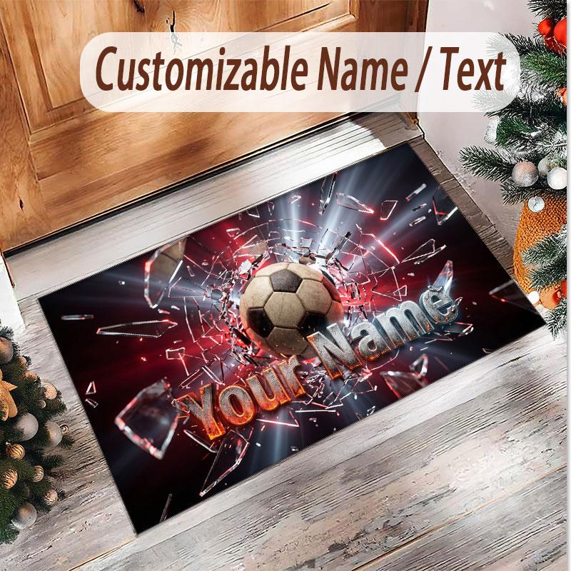 American Football Theme Soft Crystal Velvet Rug Custom Name & Text Print Non Slip Floor Rug for Bedroom Living Room