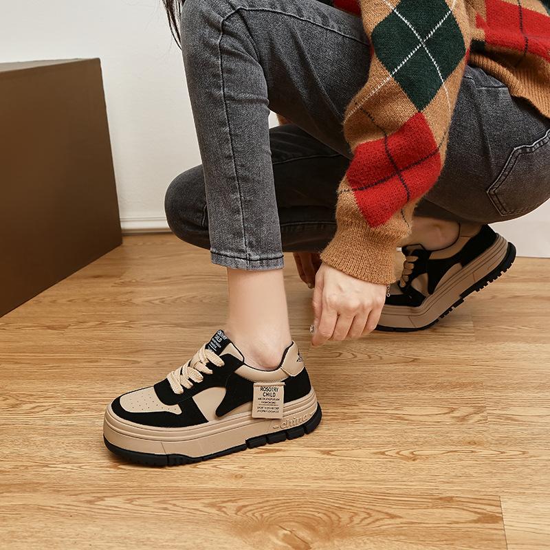 Leder Low-Top Board Schuhe Damen Herbst Plateau Bequem Vielseitig Mode Lässig Weiche Basisplatte Schuhe