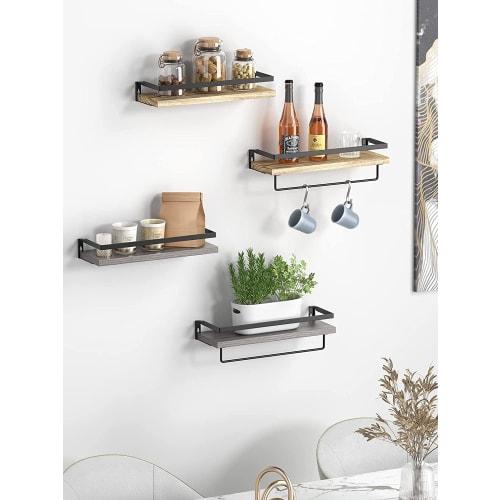 HASONA Wall-Mounted Shelves, Set of 2, Wall-Mounted Shelves, Prevents Small Items from Falling, Stylish Natural Wood, 40cm Wide, Suitable for Entryway