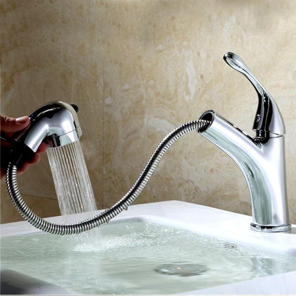 Large Head Design Pull Out Faucet Retractable Pull-Out Structure Mixer Tap Hotel Restroom