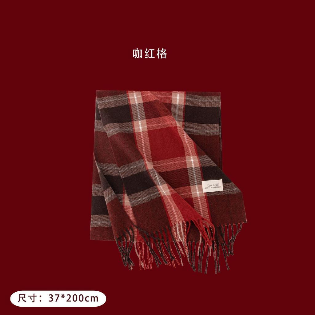 Cashmere feel autumn and winter new year plaid scarf Korean atmosphere women's imitation cashmere ankela red scarf shawl