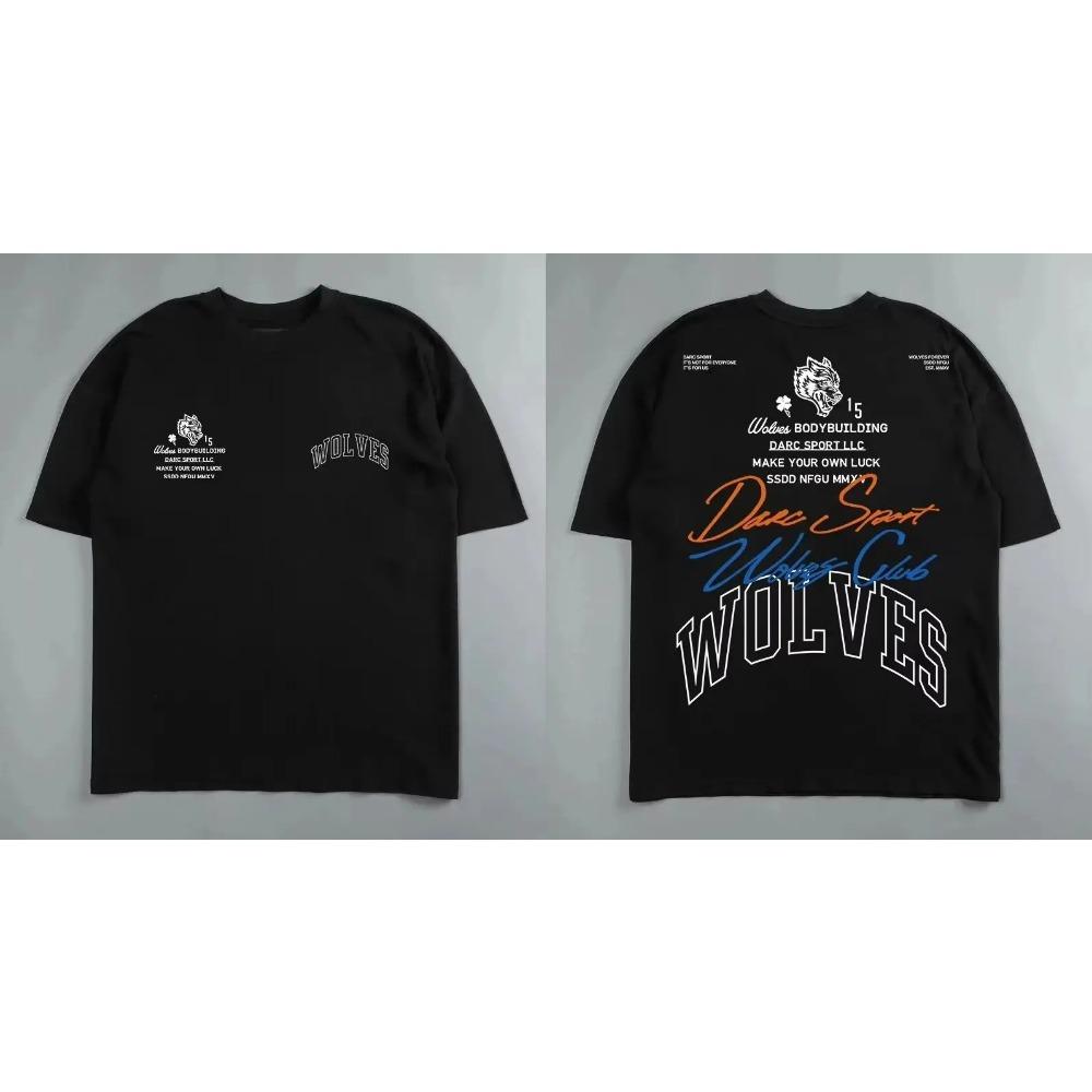 2025 Darc Sport Wolves T-Shirts Oversized Bodybuilding Gym Men Clothing Fugees Graphic Short Sleeve Top Tees Darcsport T Shirts