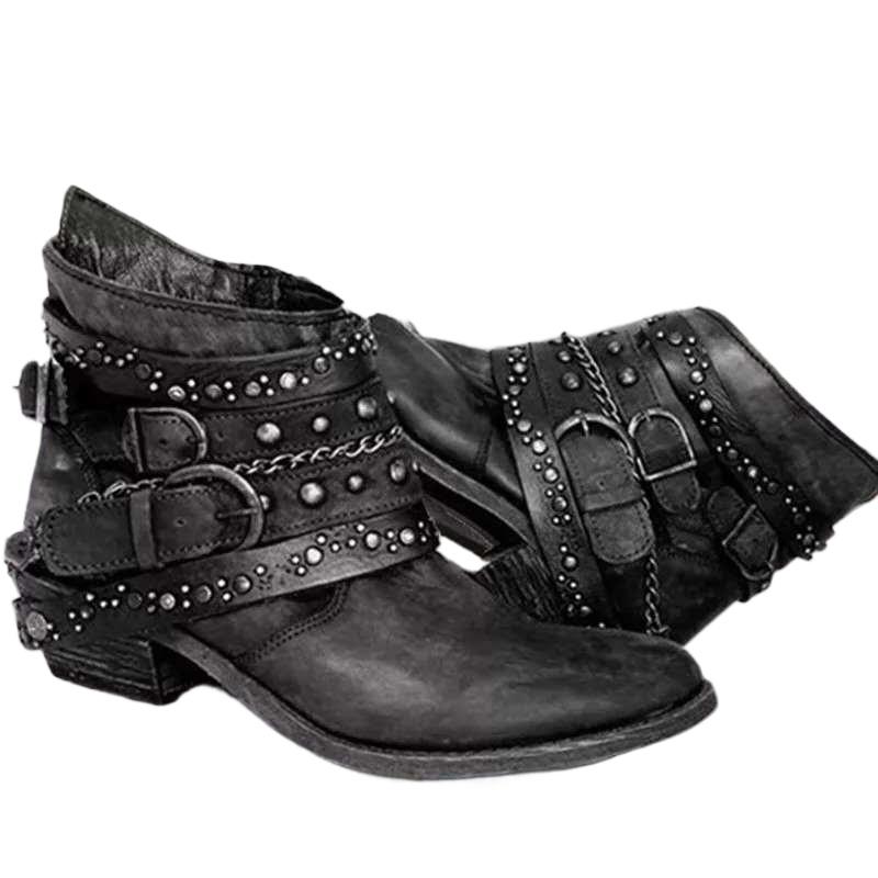 Size 36-43 Retro Women's Ankle Boots Fashion Side Zipper Pointed Toe Women's Boots Chunky Heel Large Size Leather Shoes Boots