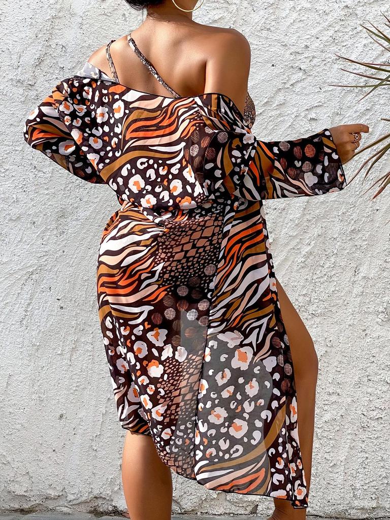 2025 Retro Long Sleeve One-Piece Bikini Cover-up for Women