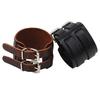 Punk Unisex Wide Genuine Leather Bracelet Double Buckle Mens Womens Wrap Bracelet  New Fashion Jewelry