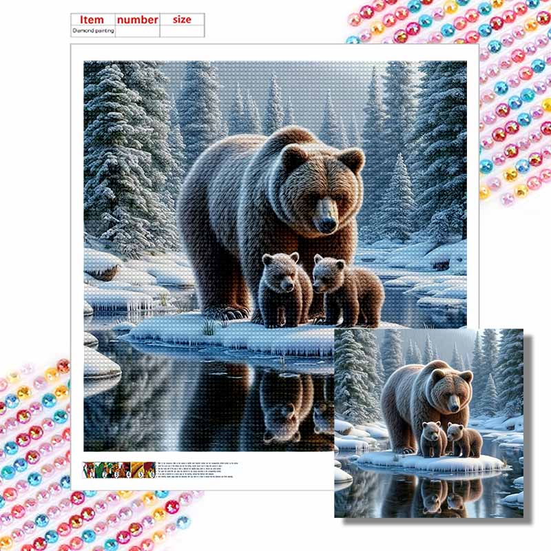 New Arrival 5D DIY Full Circle Diamond Painting "Bear and Cub" Embroidery Cross Stitch Home Decor Gift