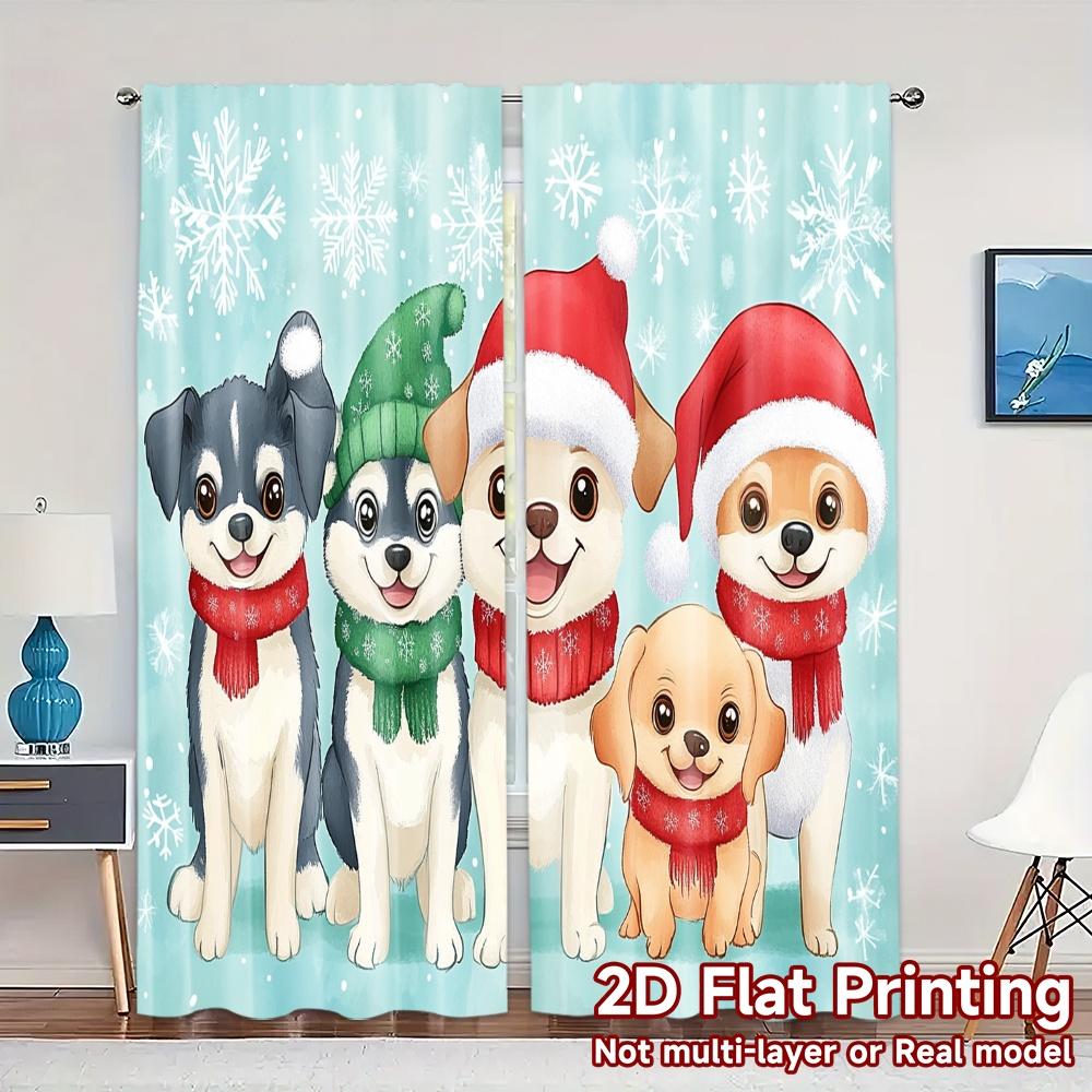 

2pcs,Curtains Cute Christmas Puppies Snowflakes Festive Chic Curtain Cloth Prints Light Filtering Curtains Thermal Insulation, 52.50×116.00 CM 2pcs