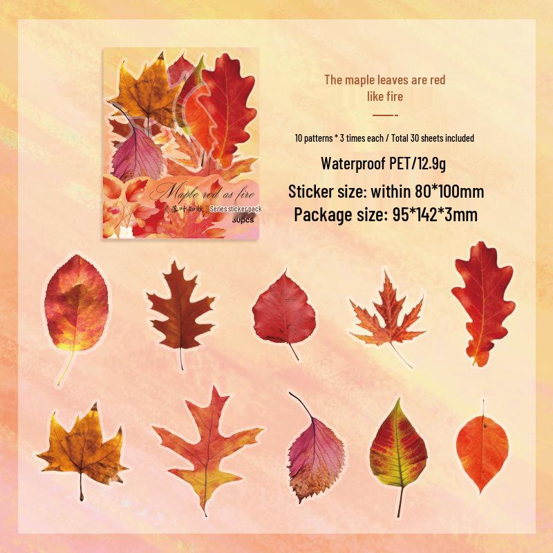 ZABC Autumn Leaves Retro Collage Stickers: DIY Journaling Material - 6 Styles