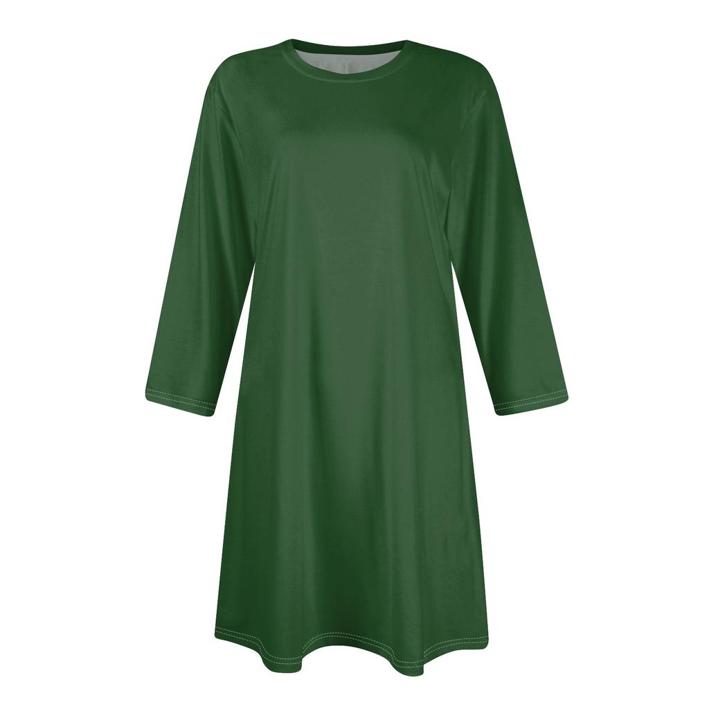 Women's Fashion Casual Color Round Neck Three-quarter Sleeve Short Dress