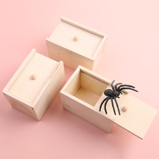 Halloween Spider Scared Wooden Box Prank Toy Funny Spoof Trick Spider Box Toy Halloween Scary Spider Jumps Out Great Party Gag Gift
