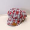 Octagonal hat women's autumn and winter new retro plaid newsboy duck tongue beret alphabet embroidery painter hat