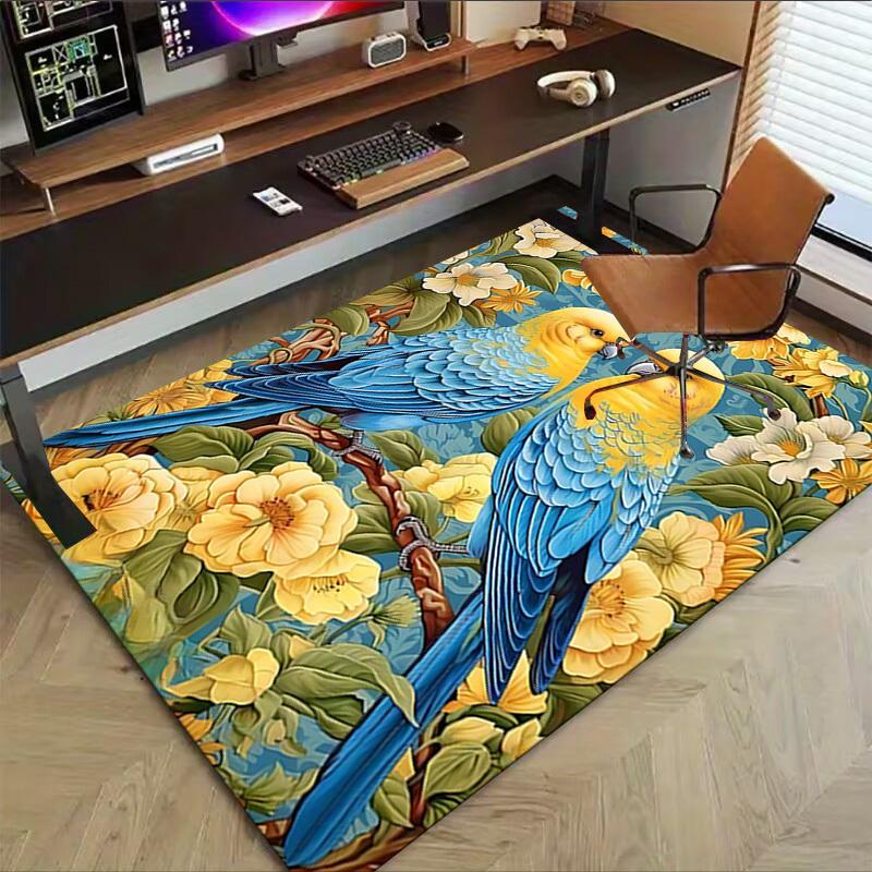 1 Stück Papageien Blumen Rutschfester Teppich für Büro & Wohnzimmer & Schlafzimmer & Esszimmer - Flach- Weich & Gemustert, Lebendige Farben-W300