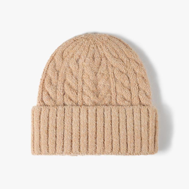 Japanese Winter Warm Simple Twist Woolen Cap Female Earflaps Slipover Male Beanie Student Hat
