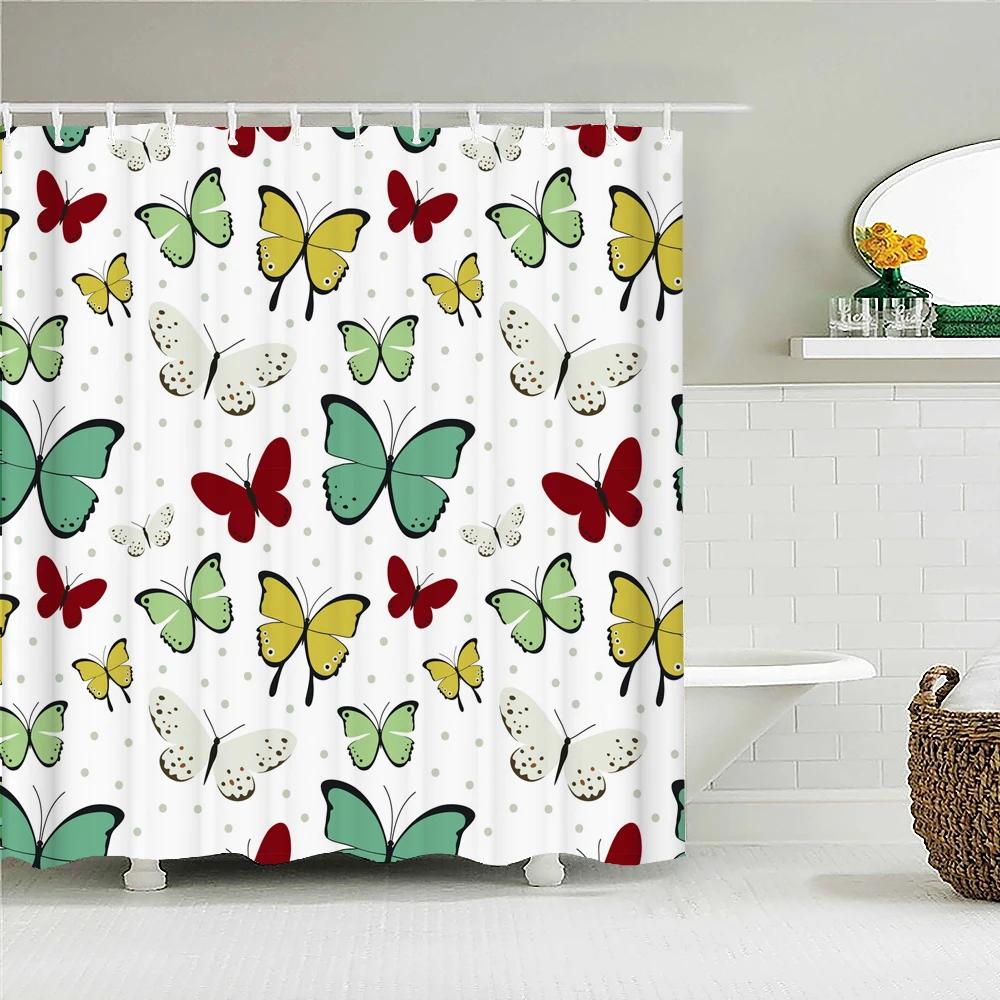 Beautiful Butterfly 3D Shower Curtains With Hooks Waterproof Fabric Flowers Printed Bathroom Curtain 180X180 Bathtub Screen