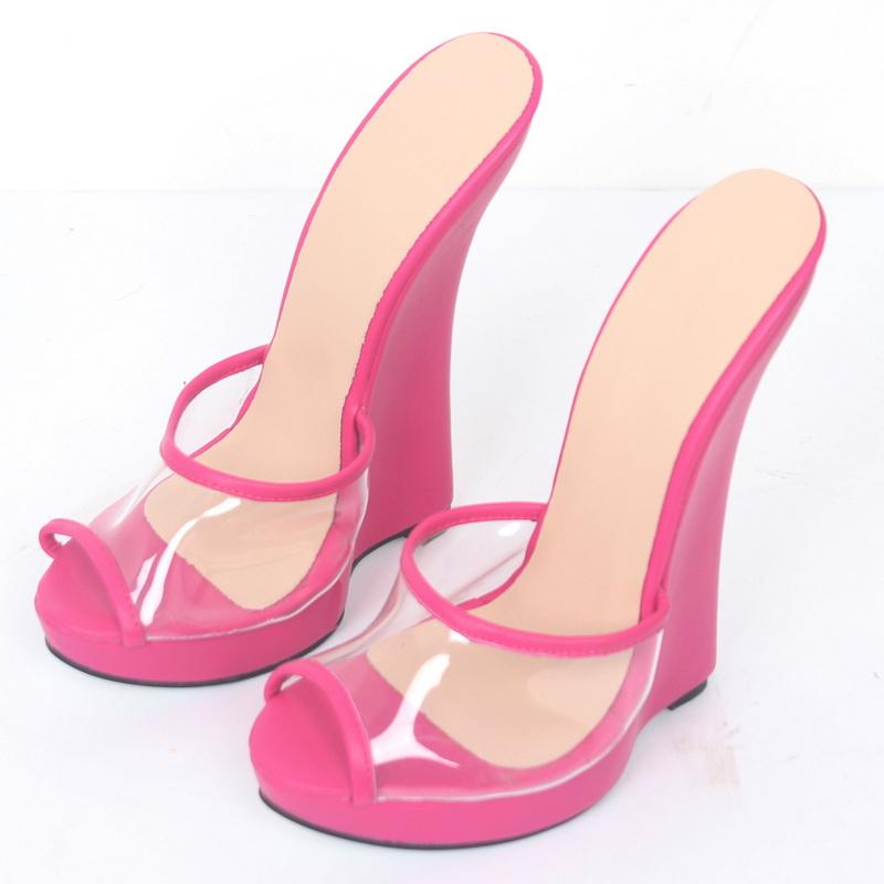 Fashion 18CM High Wedges Sandals,Peep Toe Women's High Heels Summer Shoes,Man Cosplay Platform Slippers,PVC vamp,Black,Red,Custom Colors