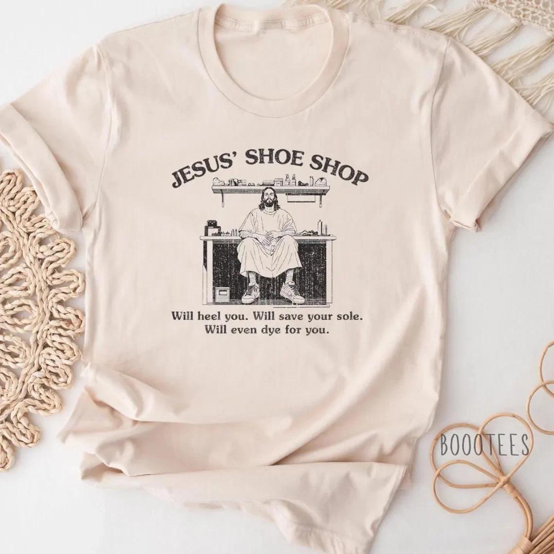 Jesus Shoe Shop T- Shirt: Funny Christian Graphic Tee 2XL