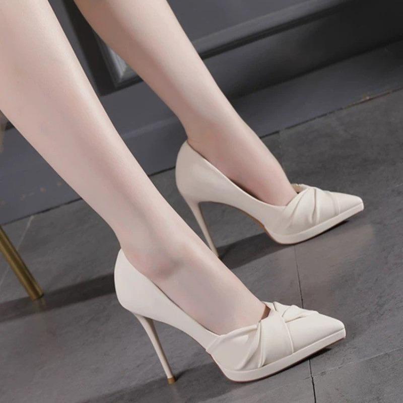 Fashion Women's Slim Heel Shoes Spring New Pointed Head Shallow Mouth Thick Sole Anti-slip Wear-resistant High Heels