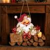 Festive Cafe Wall Decoration Wooden Santa Claus Hanging Pendant for Christmas, Rustic Floral Sign, Christmas Party Sign Tree Ornament with Hemp