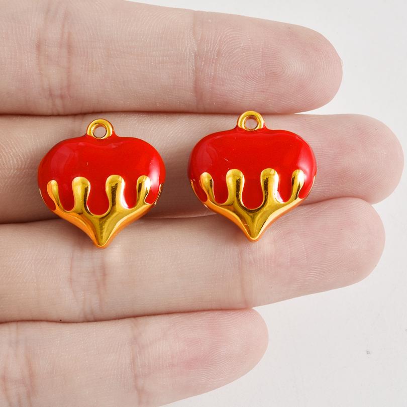2pcs No Fade Real Gold Plated Enamel Heart Charm Stainless Steel Charms For Jewelry Making Love Pendants Halloween Accessories