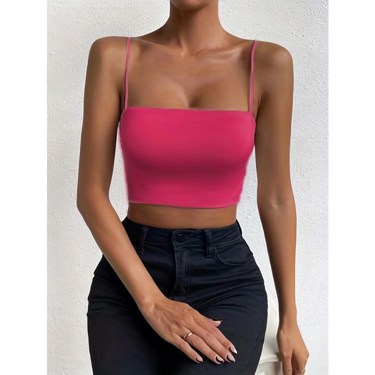 Chic Solid Spaghetti Strap Cami Crop Top - Flattering Sleeveless & Backless Design - Lightweight, Fashion-Forward Womens Clothin