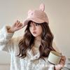 Hat Female Autumn Winter Hairy Thickened Warm Cap Rabbit Ears Cute Versatile Embroidered Baseball Cap