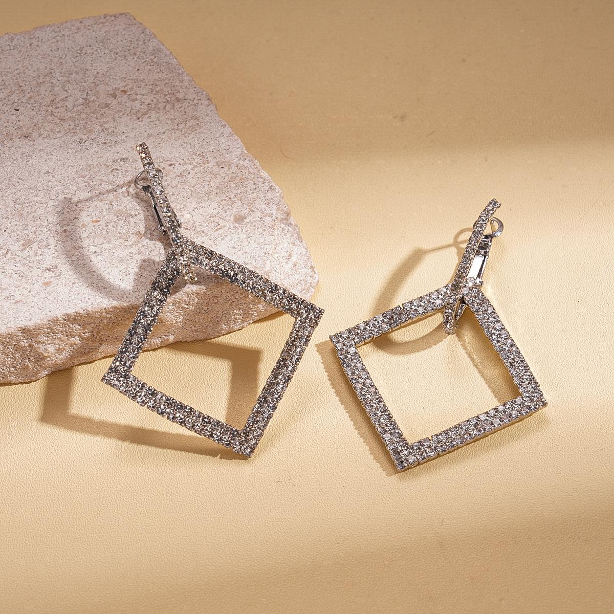 Серьги-гвоздики квадратной геометрической формы с бриллиантами, стиль легкой роскоши, модные серьги, серьги для темперамента