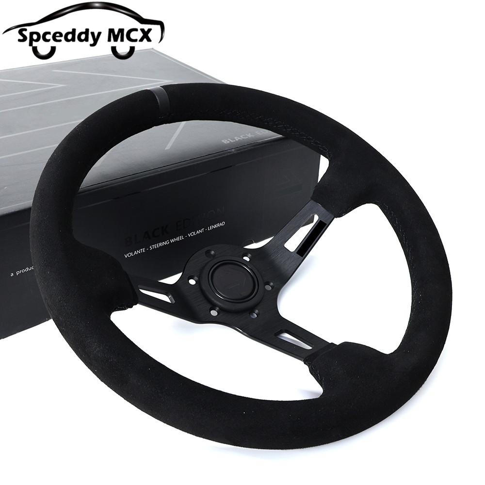 Black Edition 14inch 340mm Racing Sport Steering Wheel Suede Leather Deep Dish Mo25S0524