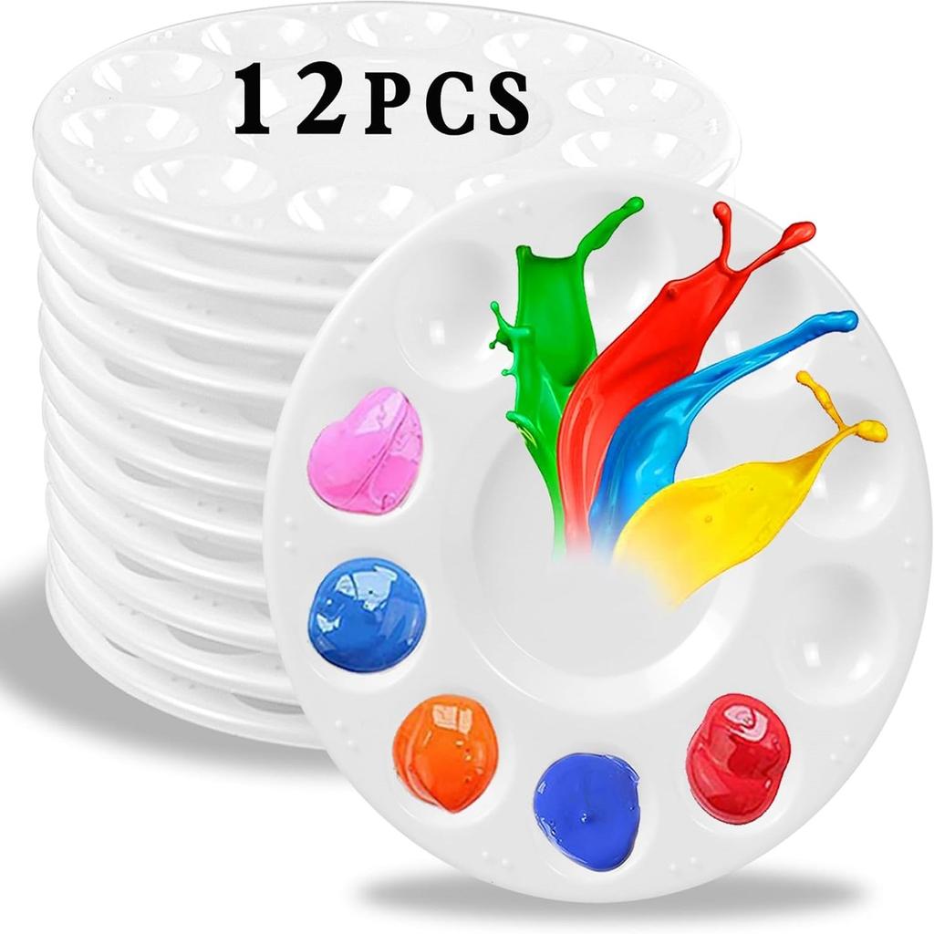 12pcs Plastic Art Palette Tray – Perfect for Adults & Kids Painting, DIY Crafts, Kindergarten Activities, and Classroom Use