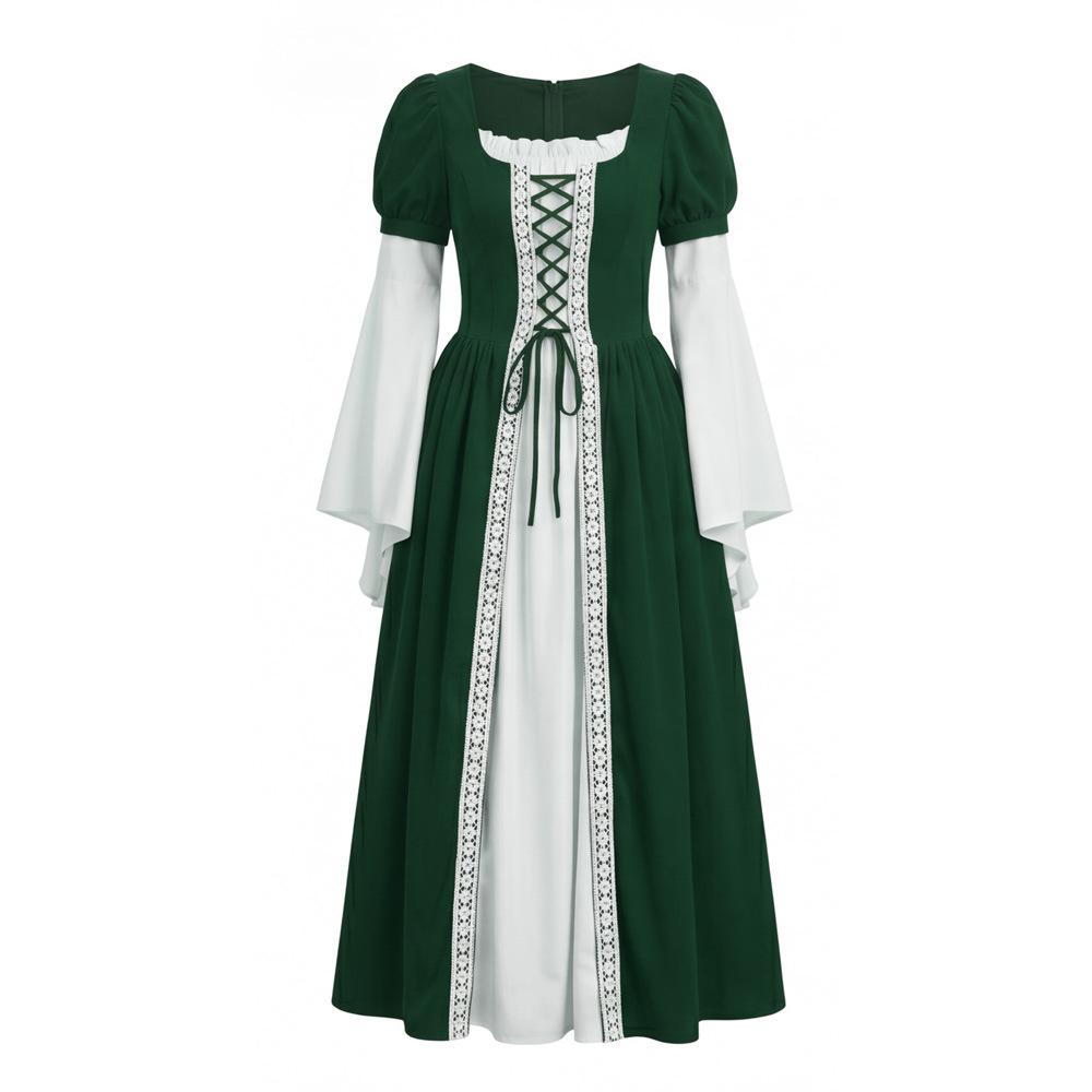 Women Dress Medieval Cosplay Costume Retro Square Neck Renaissance European Country Perfect For Festivals Parties And Halloween