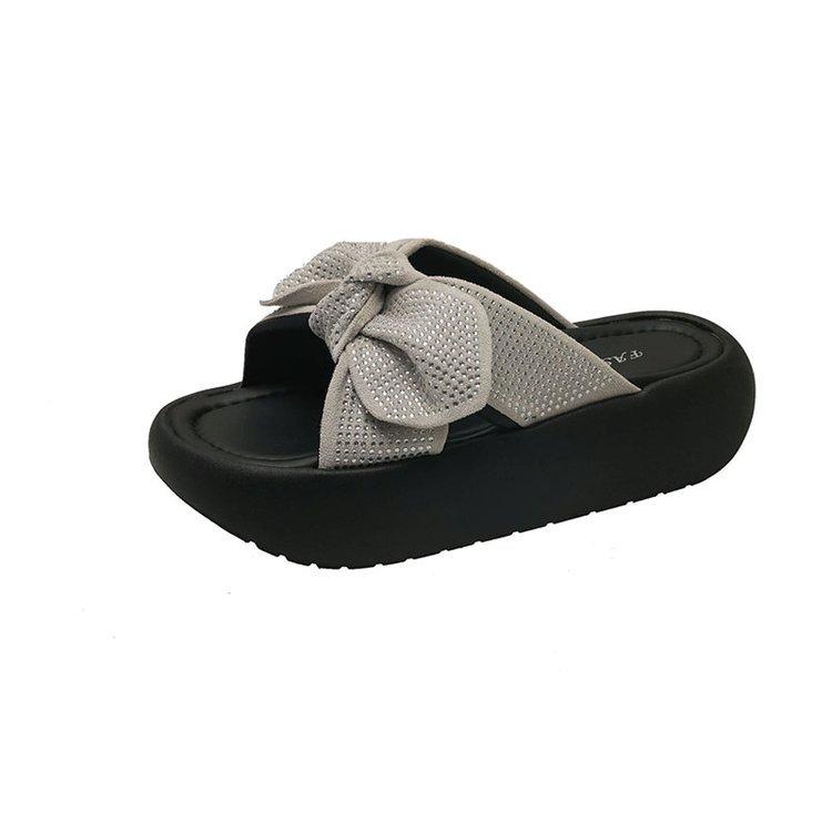 2025 new casual versatile beach shoes fashion bow one-word sandals platform comfortable slippers women's shoes trendy shoes