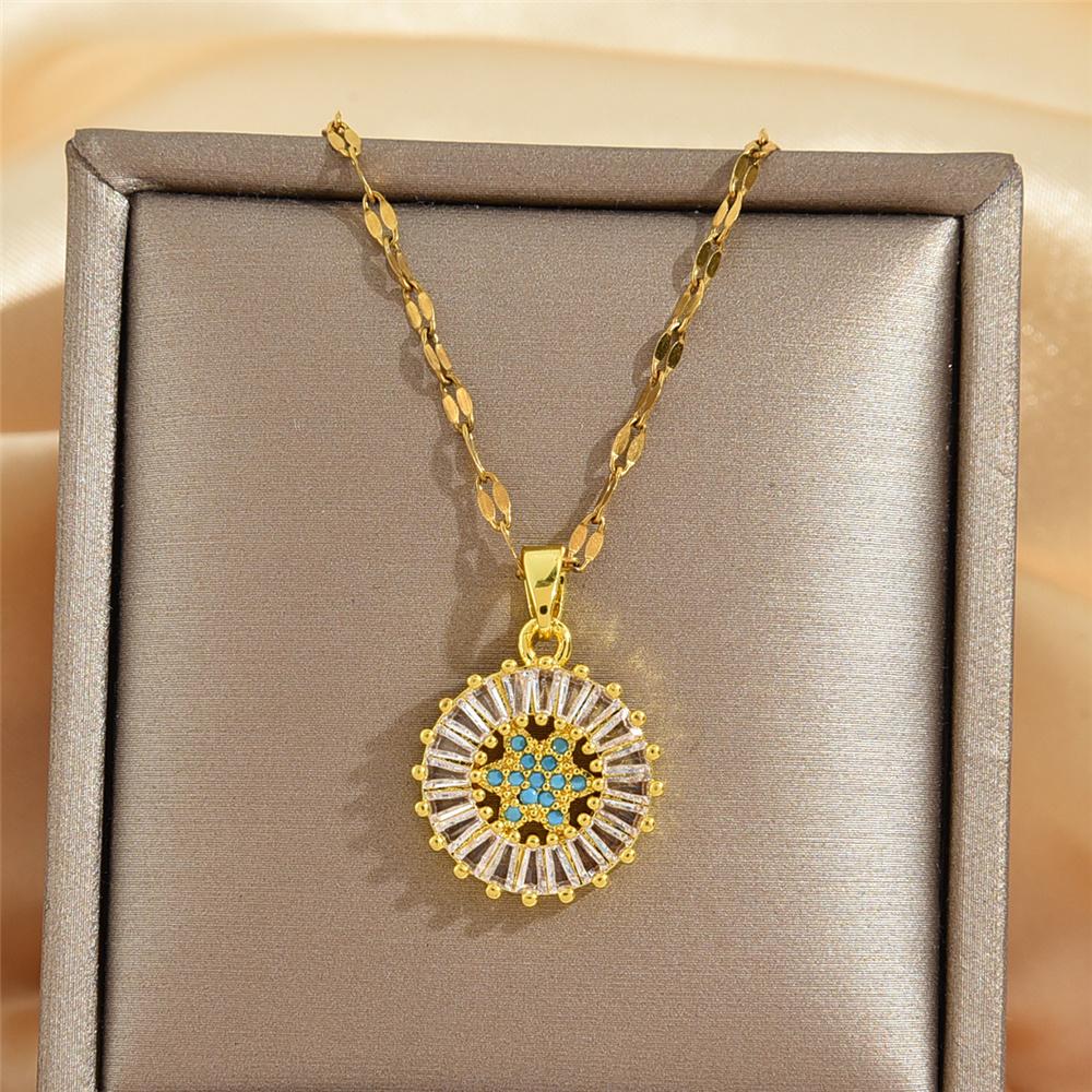 Female Crystal White Blue Zircon Stone Star Skeleton Pendant Necklace Vintage Gold Color Wedding Jewelry For Women