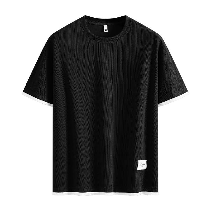 Plus Size Faux Two-Piece Textured Old Money Style Men s Short Sleeve T-Shirt 6XL (320-360 lbs)